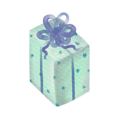 Christmas New Year gift with ribbons on the background.