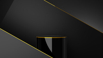 Podium in black and gold colours. Modern style abstract 3d rendered background.