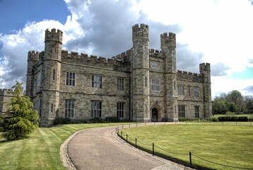 Beautiful Leeds Castle against the blue sky on a warm day in Kent, England