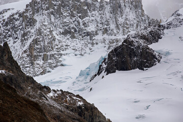 Fototapeta na wymiar Snow covered mountains, glacier in Patagonia Los Glaciers National Park, Argentina
