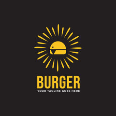 burger with fire, grilled burger logo design vector