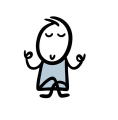 Obraz premium Relaxing in yoga pose doodle stickman with closed eyes.