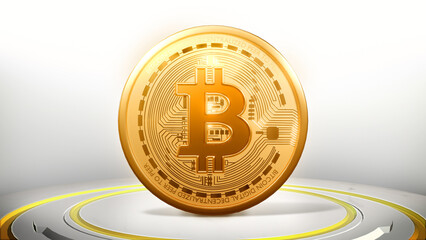 Bitcoin Cryptocurrency Digital Bit Coin BTC Currency On Stage Digital Background Technology Business Internet Concept. 3D Rendering