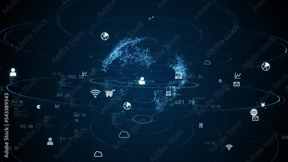 Poster Communication network concept. Mobile application. Digital transformation.