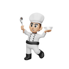 3d rendering chef character illustration with spoon and bowl