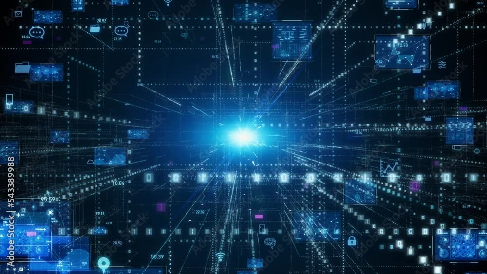 Fototapete GUI (Graphical User Interface). Software screen in cyberspace. Communication network. AI Artificial intelligence).