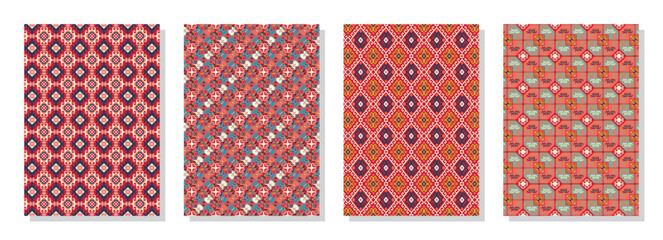 Collection of patterns with Uzbek motifs. Classic geometric textures for covers. Vector illustration.