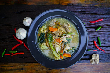 Stir Fried Noodles with Pork and Kale in Gravy  Chinese food and Thai food called  