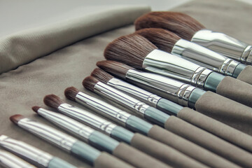 Set of makeup brushes closeup