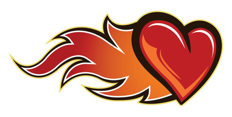 Heart burn vector graphic flaming heart symbol of love and passion logo and tattoo template heart shape with flames car sticker © Artoholics