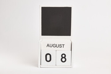 Calendar with the date August 8 and a place for designers. Illustration for an event of a certain date.