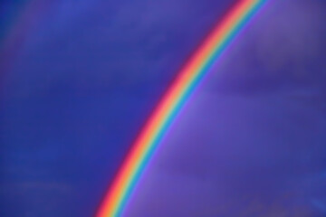 Bright rainbow in dark sky, blurry