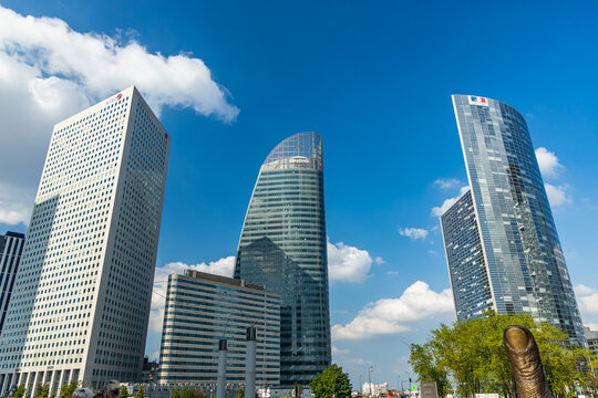 Tour Egee, Tour T1 and Tour Sequoia towers in La Defense business district in Paris France