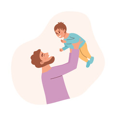 Man holding baby boy. Happy father playing with his baby son. Fatherhood, fathers day, baby care, parenting, happy family or single father concept.