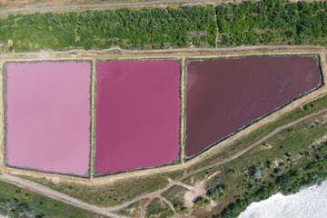 Colorful water ponds, aerial view, flat