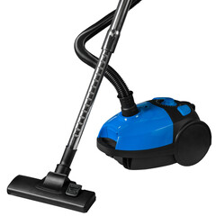 blue plastic vacuum cleaner isolated on a transparent background front view side view