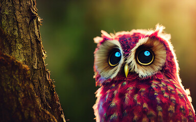 Obraz premium Curious Hypercute kawaii FLUFFY berrypunk owl
