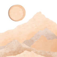 Painted landscape in muted orange tones. A minimalist illustration of a landscape in a gradation of one color. Idea for postcard, poster, sublimation. Printing on notebooks, book covers.