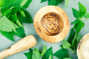 Fresh nettle leaves,herbal medicine.