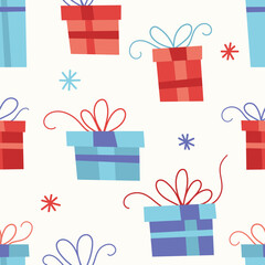 Vector Christmas gifts seamless pattern. Hand drawn winter holiday illustration. Trendy repeat texture for fashion print, wallpaper or fabric.