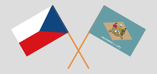 Crossed flags of Czech Republic and The State of Delaware. Official colors. Correct proportion