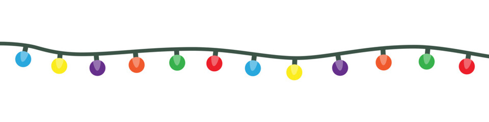 Christmas lights. Vector xmas garland. Isolated cable lightbulb decoration. Holiday christmas led string color lights on white background.