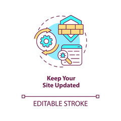 Keep your site updated concept icon. Cyber attacks prevention. Protect from hacks abstract idea thin line illustration. Isolated outline drawing. Editable stroke. Arial, Myriad Pro-Bold fonts used