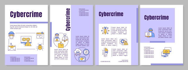 Cybercrime attacks purple brochure template. Hacking threat. Leaflet design with linear icons. Editable 4 vector layouts for presentation, annual reports. Anton, Lato Regular fonts used © bsd studio