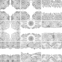Set of vector templates, frames with oriental floral patterns and mandalas, black and white - 543402586