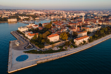 Obraz premium City of Zadar archipelago and historic peninsula aerial view in the sunset. Croatian architecture