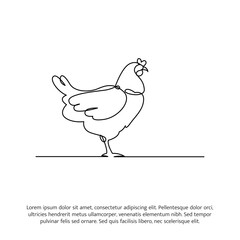 Chicken line design. Decorative elements drawn one continuous line. Vector illustration of minimalist style on white background.