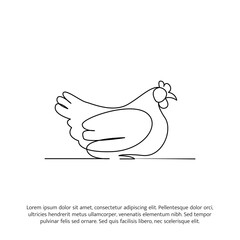 Chicken line design. Decorative elements drawn one continuous line. Vector illustration of minimalist style on white background.