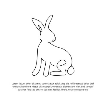 Rabbit line design. Bunny decorative elements drawn with one continuous line. Vector illustration of minimalist style on white background.