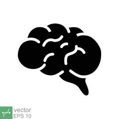 Human brain icon. Simple solid style. Neurology, memory, psychology, intellect, medical concept. Glyph vector illustration symbol isolated on white background. EPS 10.