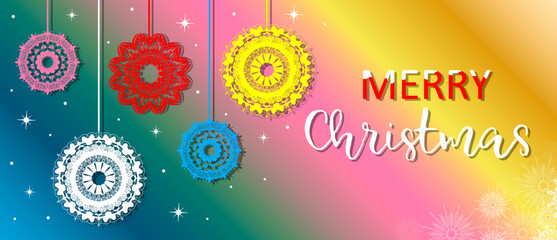 Merry Christmas greetings on the background of the rainbow night sky