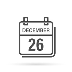 December 26, Calendar icon with shadow. Day, month. Flat vector illustration.	
