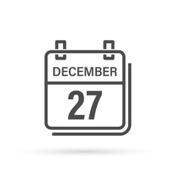 December 27, Calendar icon with shadow. Day, month. Flat vector illustration.	
