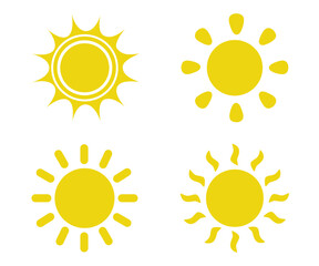 Vector flat illustration. Sun icons. Set of four on a white background.
