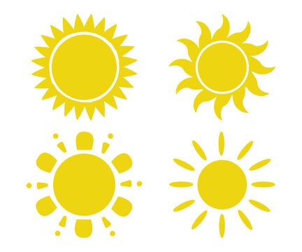 Vector flat illustration. Sun icons. Set of four on a white background.