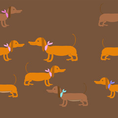 Horizontal stylized  colored dog Dachshund  . Hand drawn.