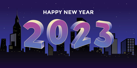 Happy new year 2023 banner logo designs with futuristic modern style