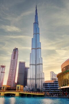 Vertical Shot Of The Historic Burj Khalifa Building Tower In Dubai, United Arab Emirates