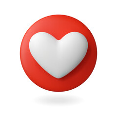 heart icon of social media 3d. round red like button