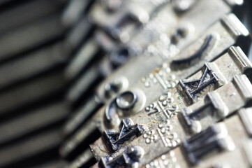 close up of old vintage typewriter keys and characters