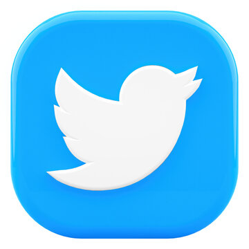 Valencia, Spain - November, 2022: Isolated Twitter logo bird icon front view, cut out object blue symbol with transparent background in 3D rendering. Free social media network app for microblogging