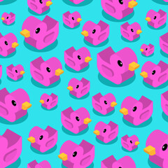 Fototapeta premium Rubber duck isometric pattern seamless. background of kids fabric