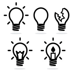 A set of light bulbs communicating various concepts