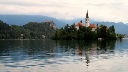 Bled, słowenia, kościół, jezioro