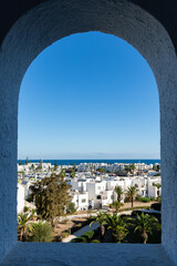 Beautiful view of the Mediterranean sea from the window in Sousse, Tunisia.