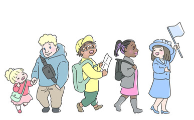 笑顔のインバウンド　マスクなし　ツアーに参加する外国人観光客　カワイイ系